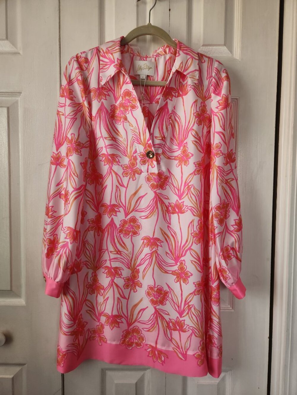 NWT Lilly Pulitzer Iralanne Popover Shirtdress Resort White Lovely Long Stems 4 - Picture 2 of 8